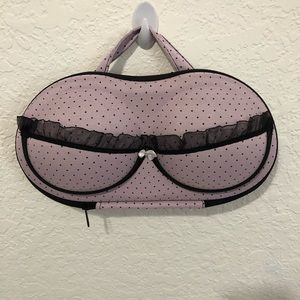 Purple with black lace polka dot bra carry case 😘